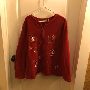 Croft & barrow Red Zipper Fleece with Embroidered Winter Figures ~ Size 2XL